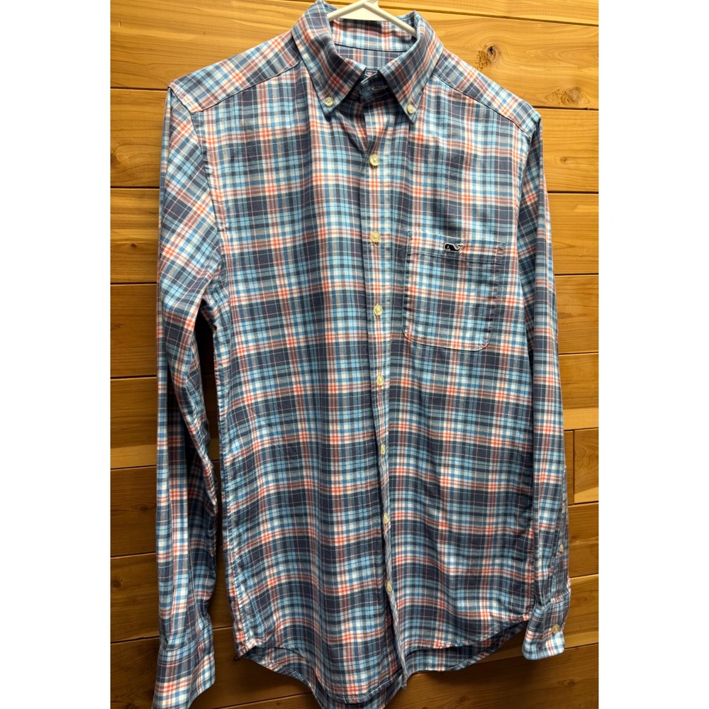 Vineyard‎ Vines Mens XS Slim Fit Tucker Shirt Blue Plaid Cotton Button Down